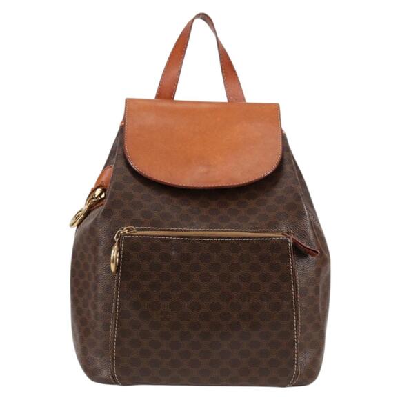 CELINE Macadam Canvas Backpack Pvc Leather Brown Gold - Picture 2 of 13